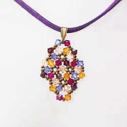 Pendant 45cm - Malvina Rhombus S-Purple Suedine - Pendant 45cm - Laiton bronze
